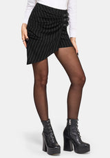 Charli Pinstripe Buckle Asymmetric Skort