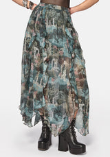 Thalassa Print Hanky Hem Print Chiffon Midi Skirt