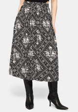 Hexweave Print Button Down Pleated Midi Skirt US 2