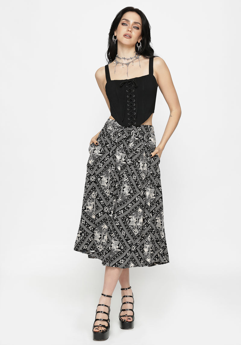 Hexweave Print Button Down Pleated Midi Skirt – Disturbia