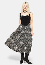 Hexweave Print Button Down Pleated Midi Skirt