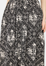Hexweave Print Button Down Pleated Midi Skirt