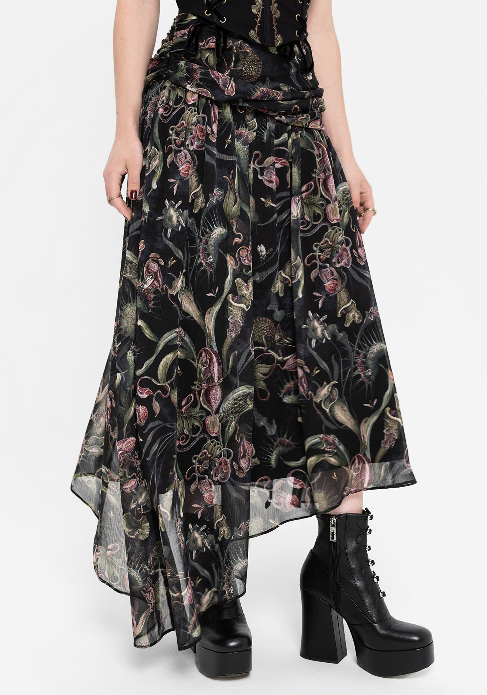 Dionaea Flytrap Print Asymmetric Midaxi Skirt – Disturbia