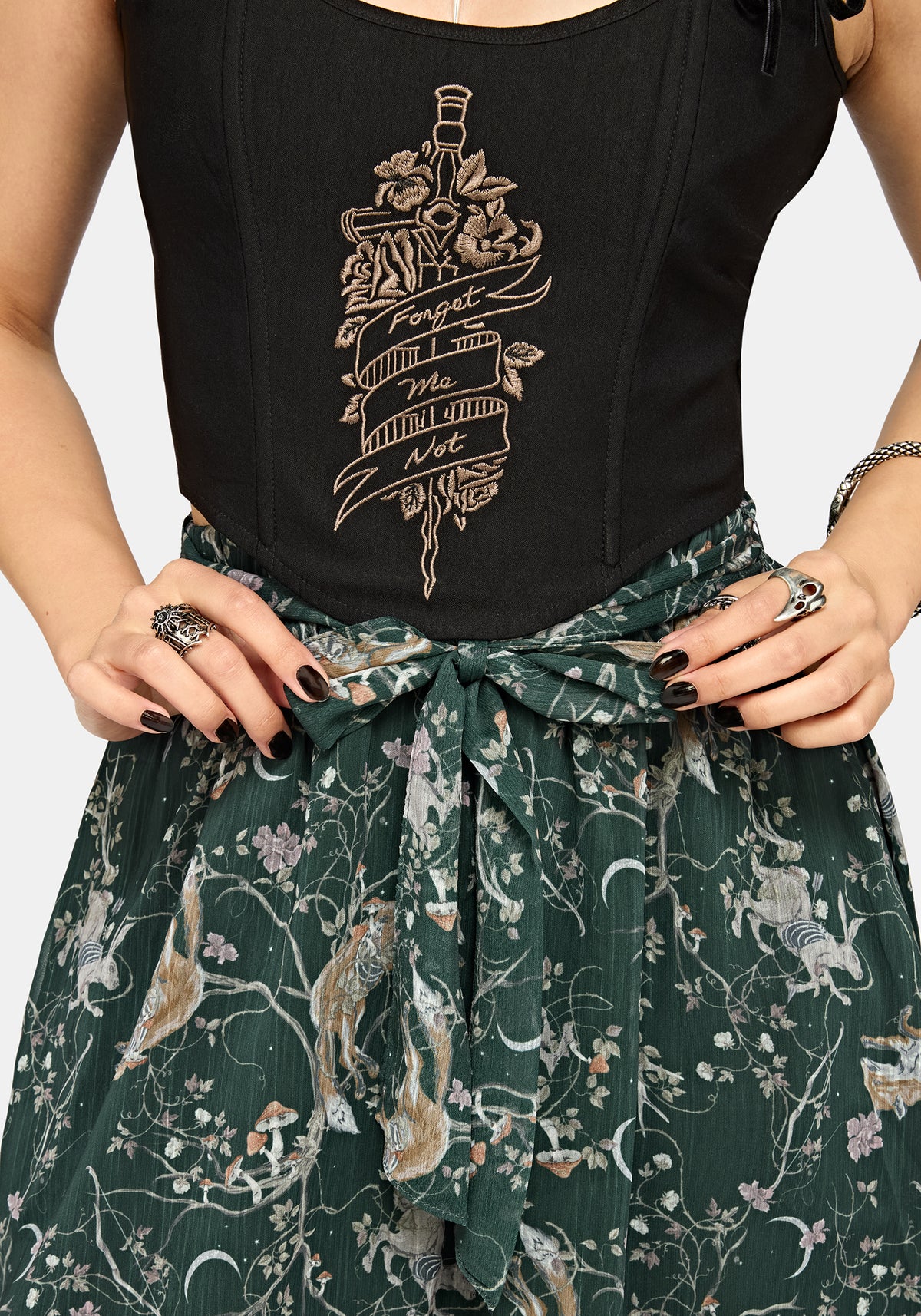 Renard Print Chiffon Hanky Hem Midi Skirt