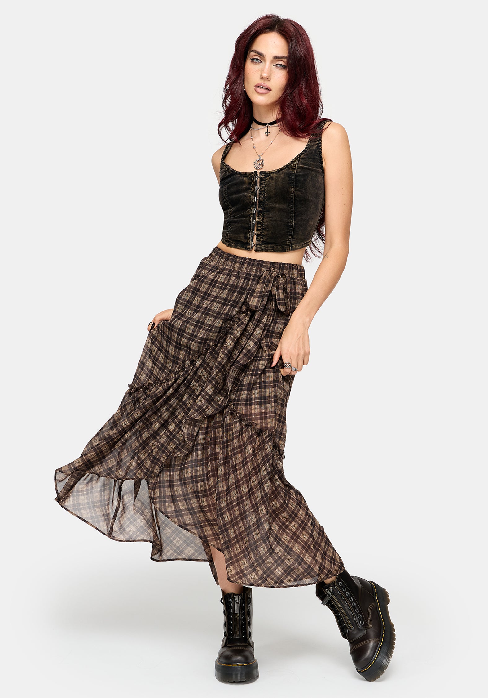 Dorcus Check Chiffon Wrap Midaxi Skirt – Disturbia