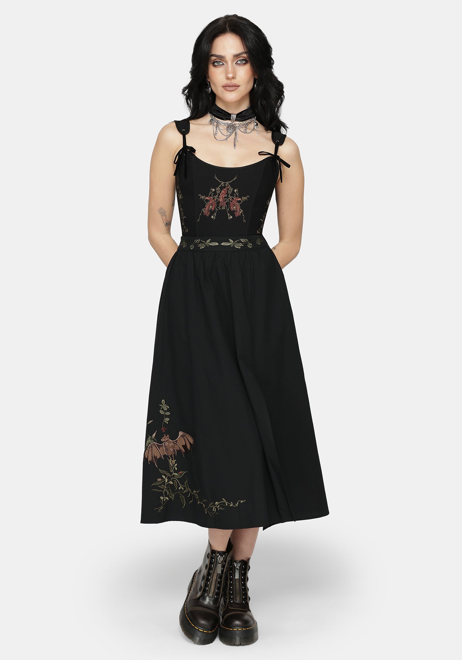 Orena Bat Embroidered Midaxi Skirt – Disturbia