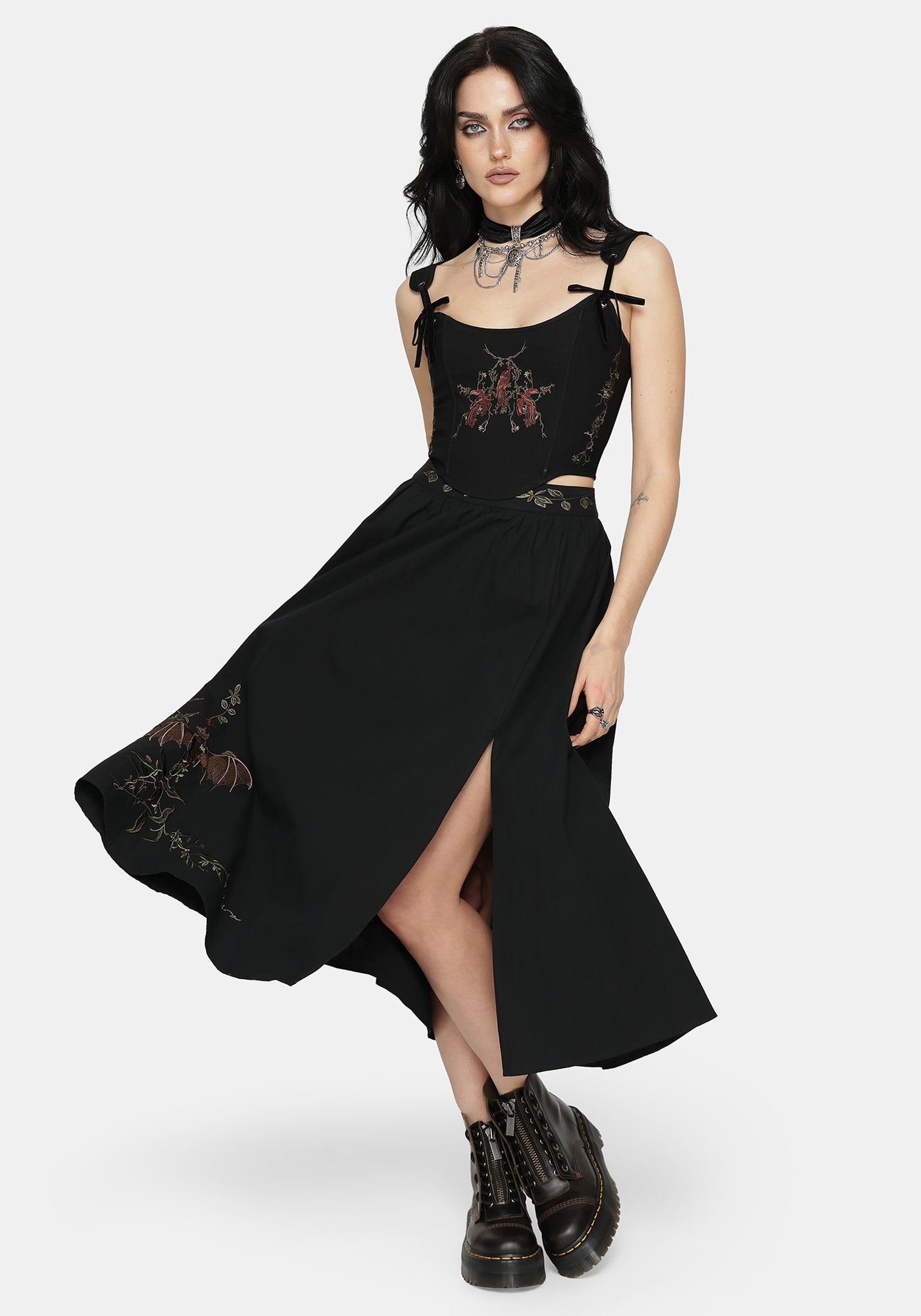 Orena Bat Embroidered Midaxi Skirt – Disturbia