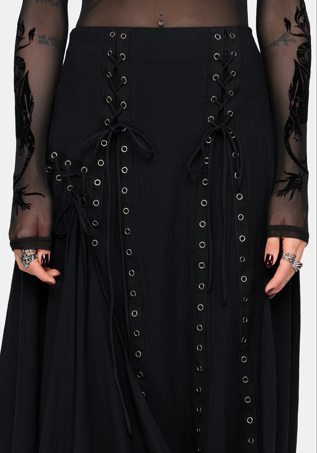 Lucette Eyelet Lace Up Midi Skirt