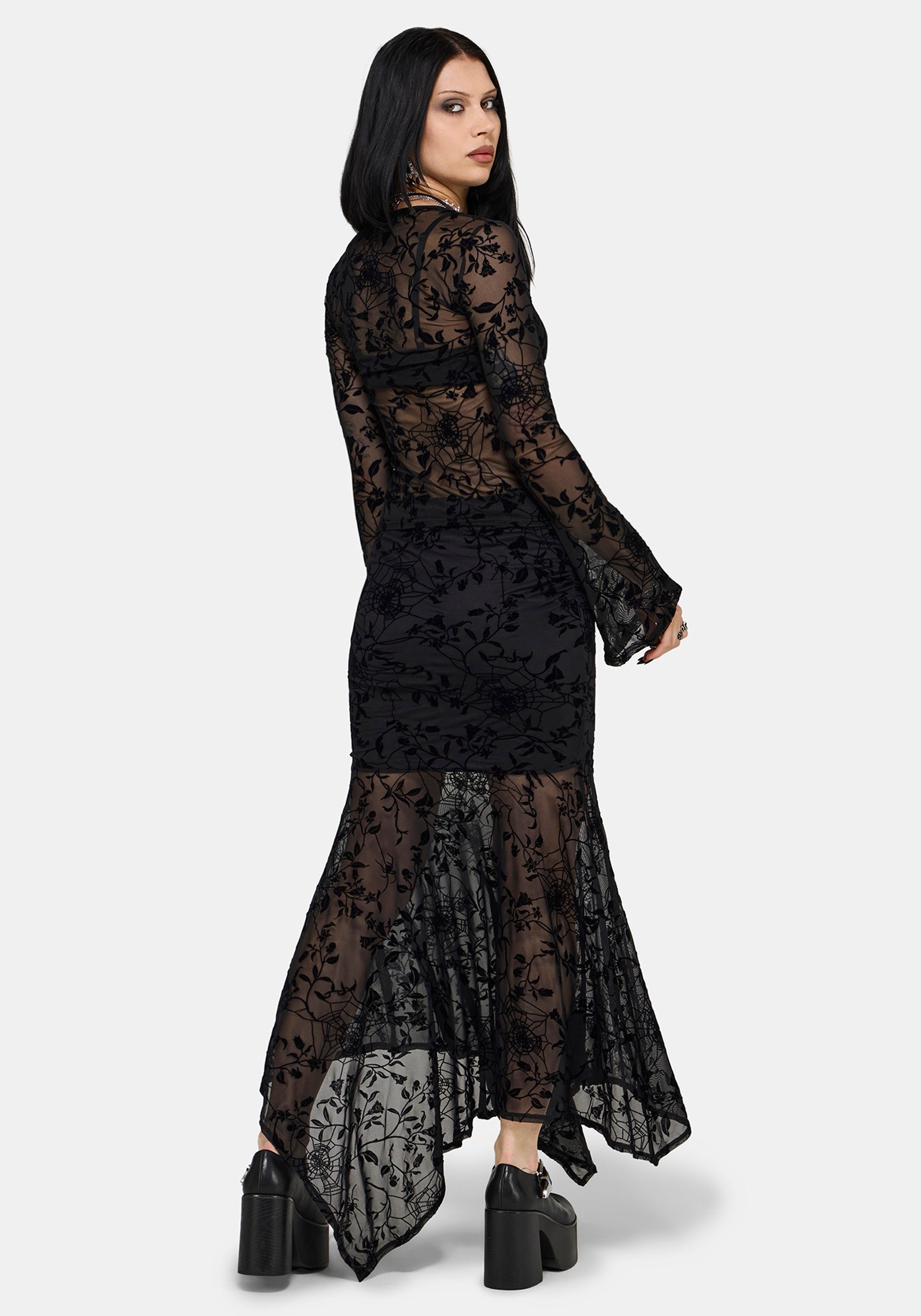 Deadly Nightshade Mesh Midi Skirt – Disturbia