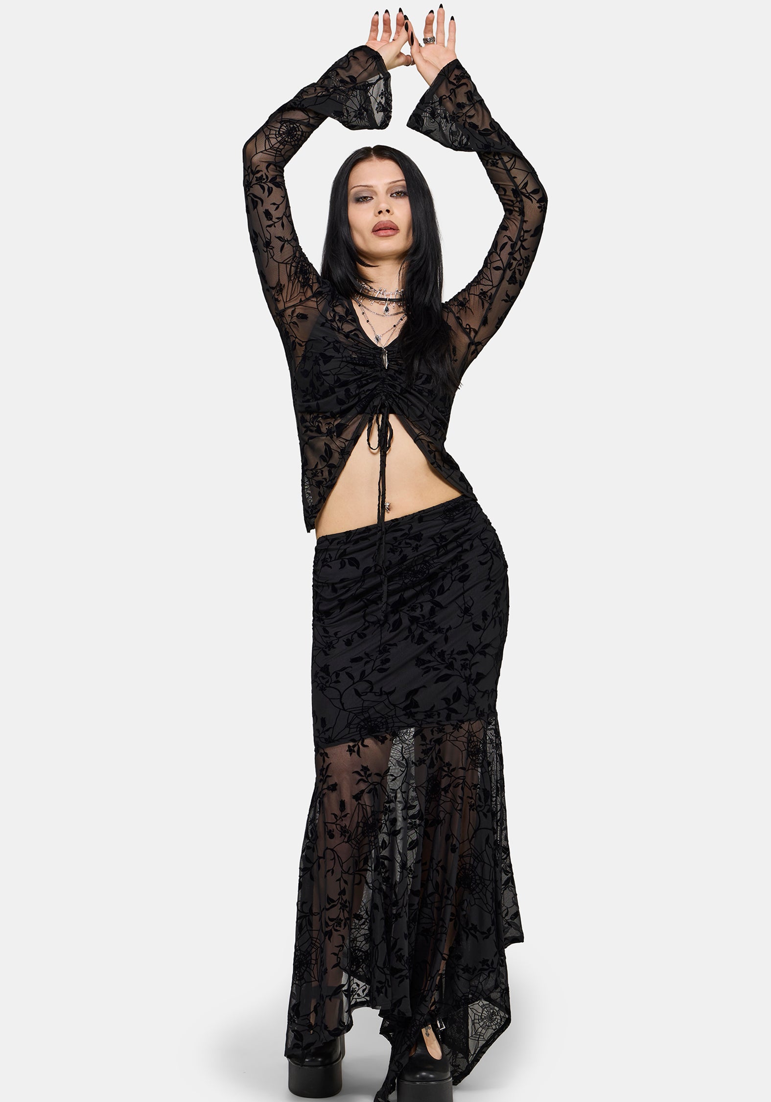 Deadly Nightshade Mesh Midi Skirt – Disturbia