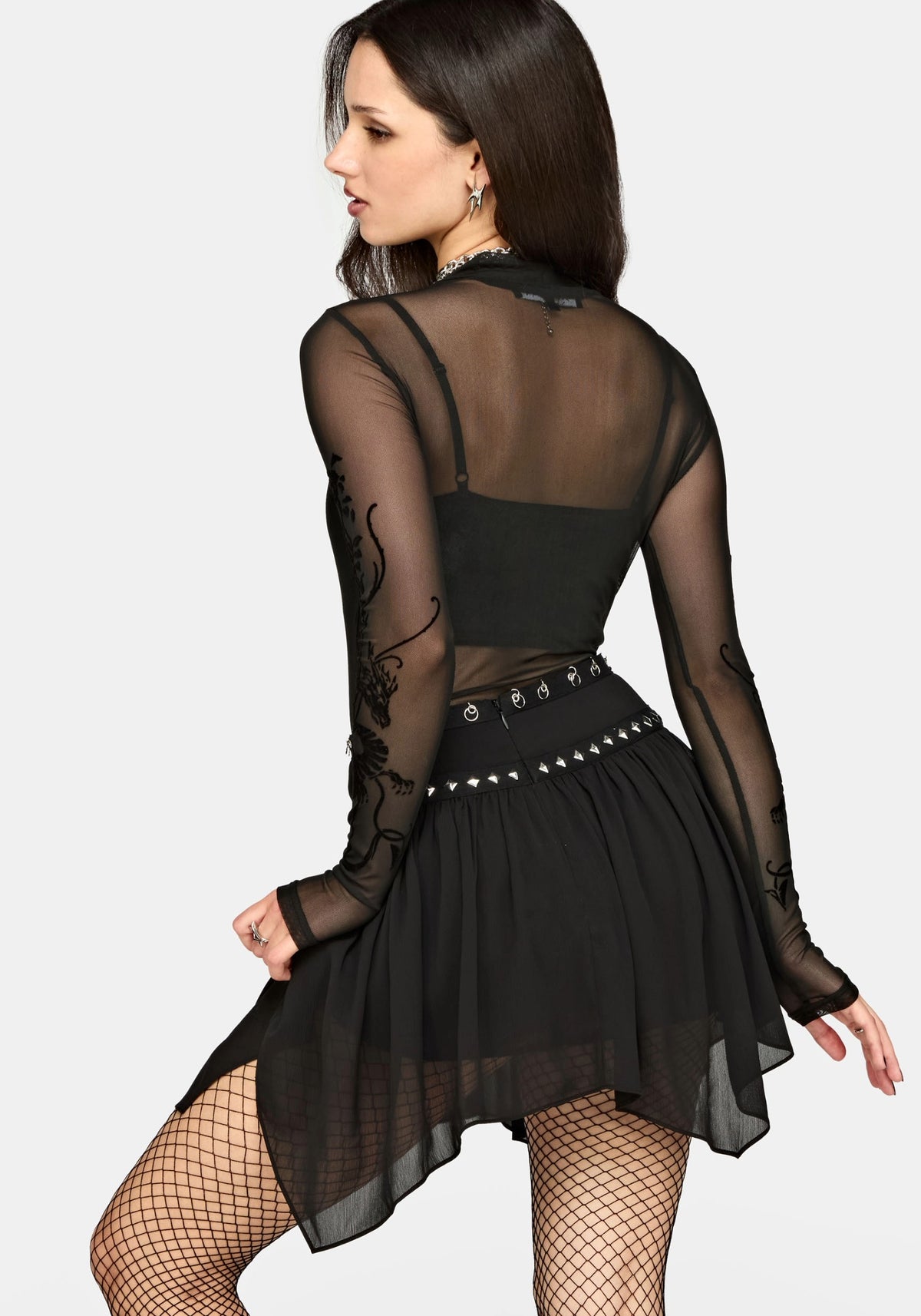 Emara Studded Hanky Hem Mini Skirt US 2