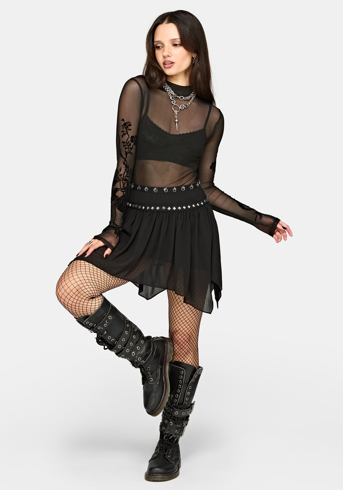 Emara Studded Hanky Hem Mini Skirt US 2