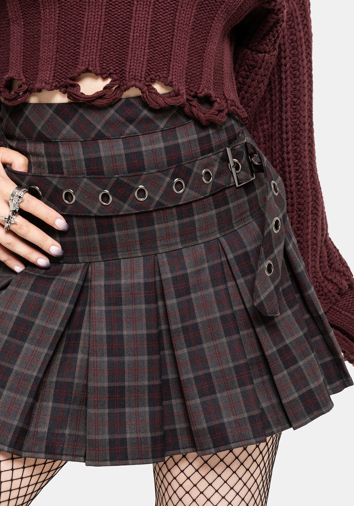 Harley Pleated Check Belted Mini Skirt US 2