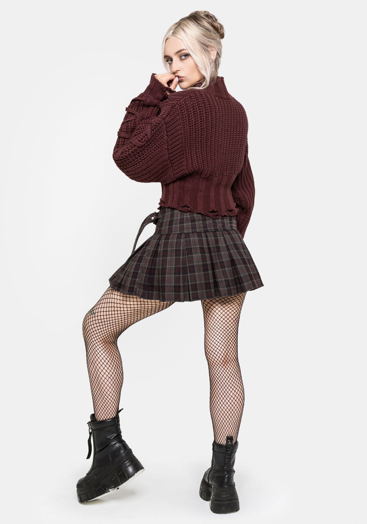 Harley Pleated Check Belted Mini Skirt US 2