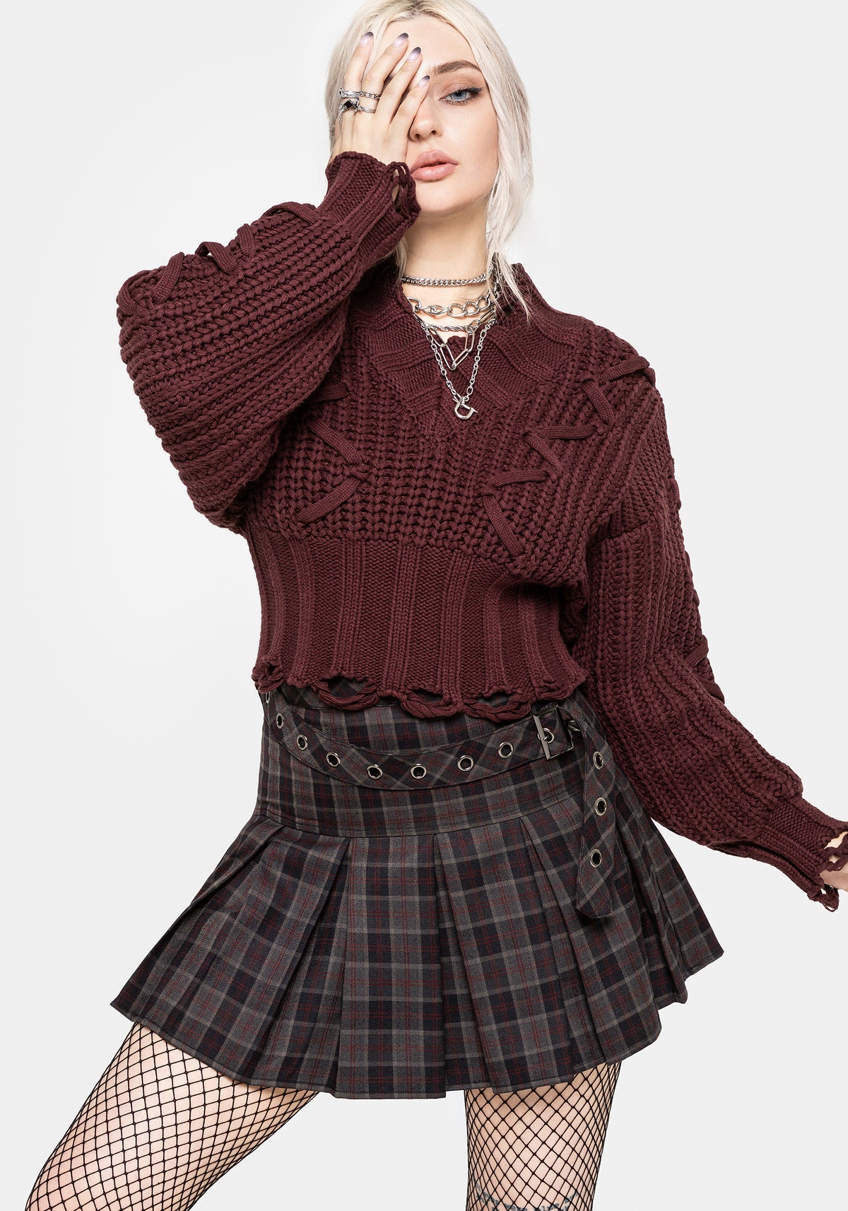 Harley Pleated Check Belted Mini Skirt US 2