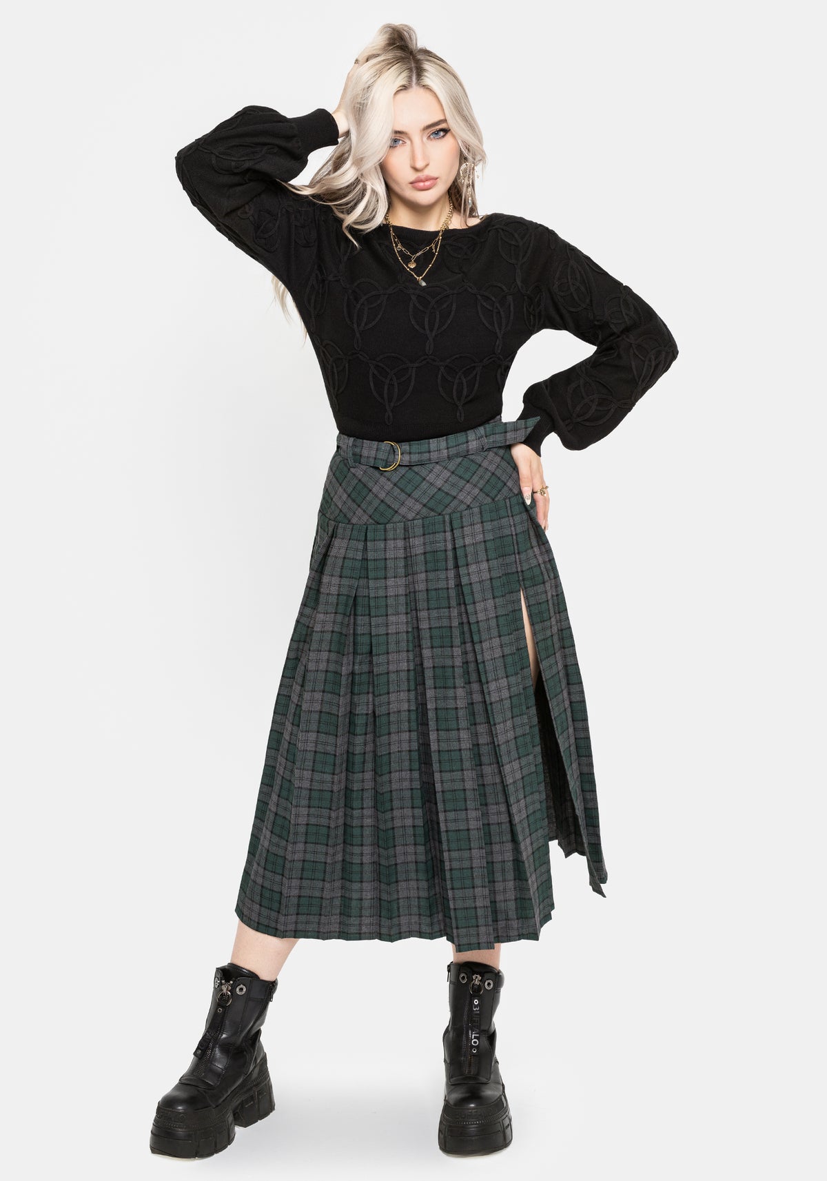 Daria Check Pleated Midaxi Skirt US 2