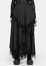 Dhalia Satin and Lace Tattered Maxi Skirt