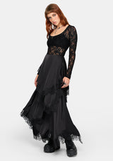 Dhalia Satin and Lace Tattered Maxi Skirt
