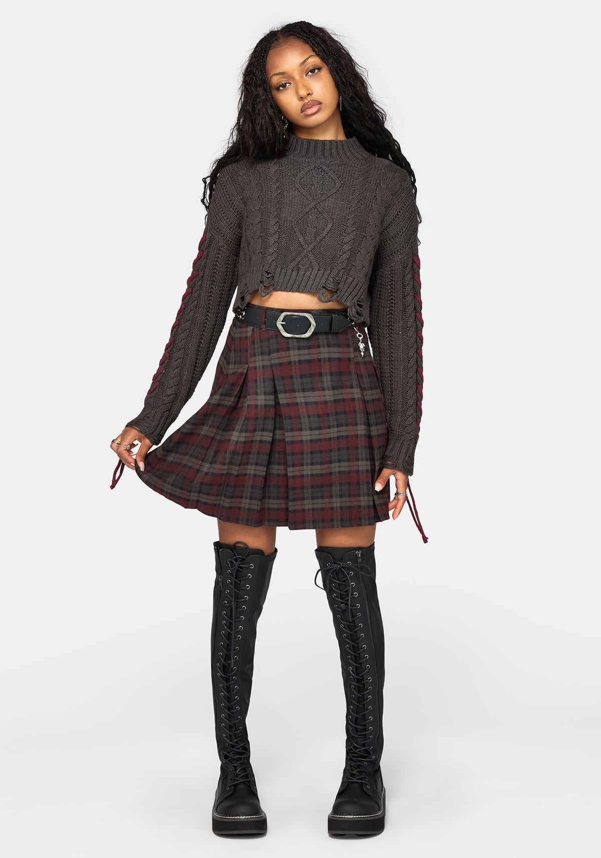 Kalma Check Pleated Mini Skirt