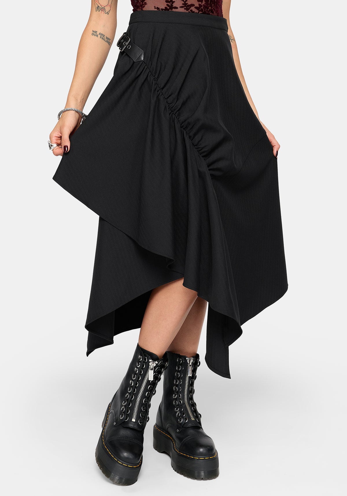Reina Buckle Hanky Hem Midi Skirt