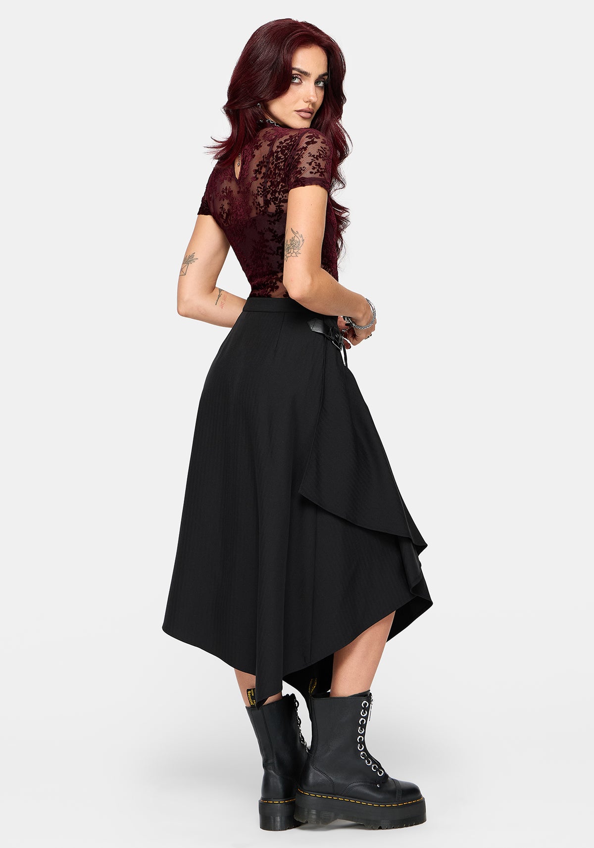 Reina Buckle Hanky Hem Midi Skirt