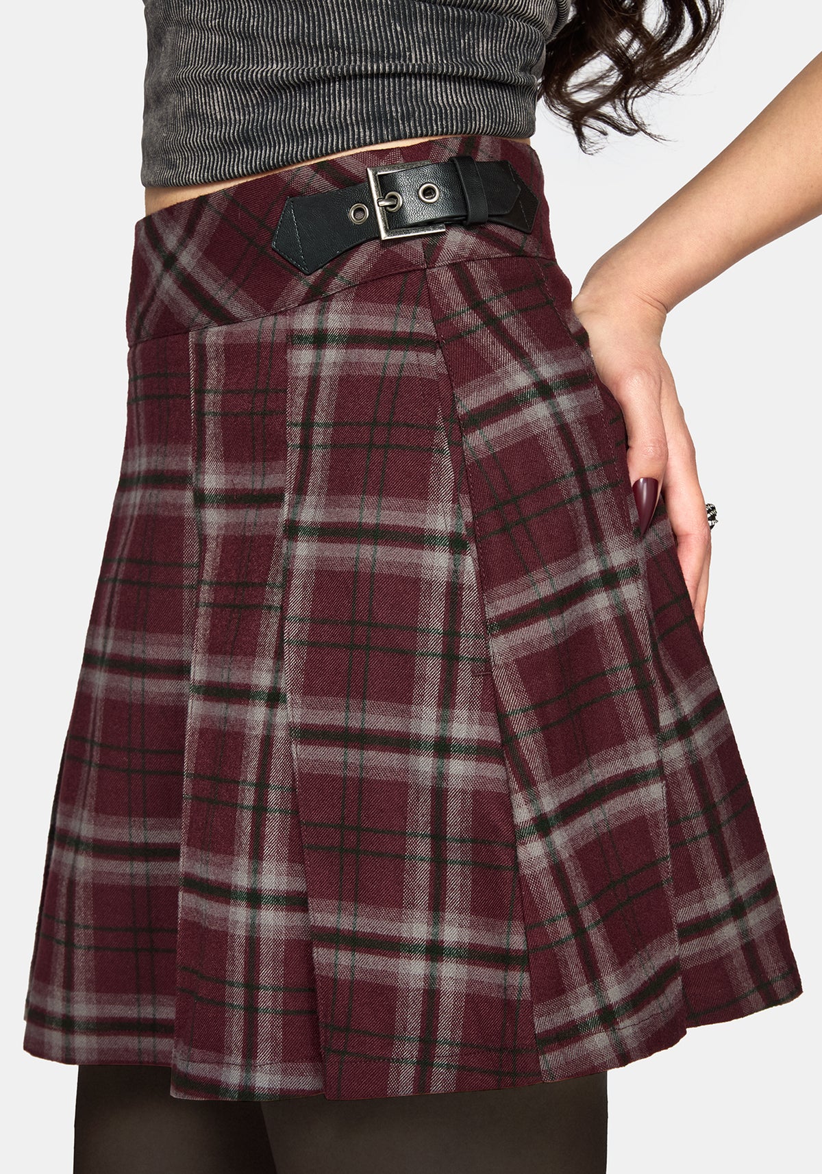 Bramble Buckled Check Mini - Burgundy