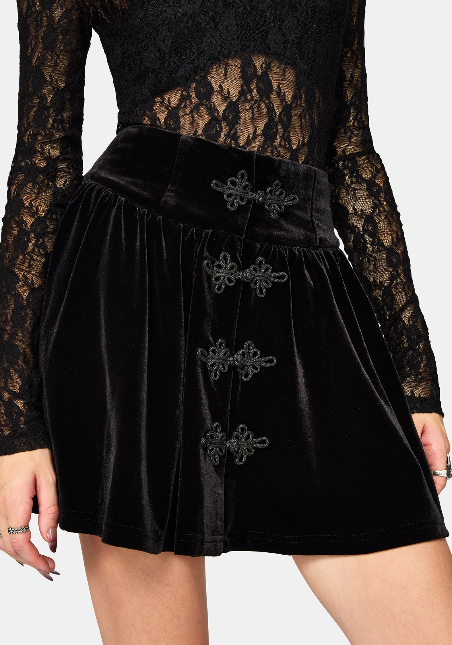 Nova Velour Frog Closure Mini Skirt