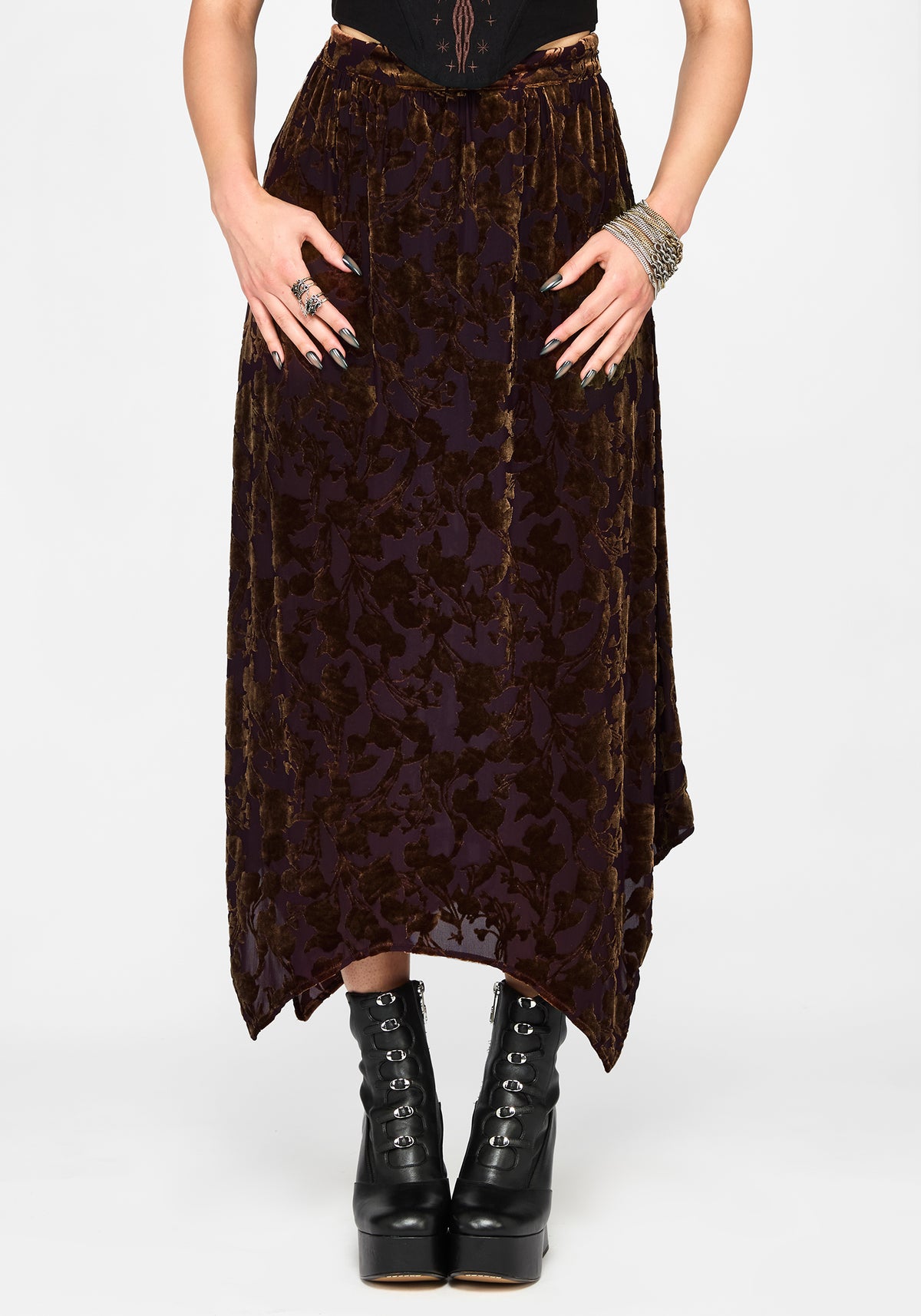 Sienna Devore Hanky Hem Midaxi Skirt