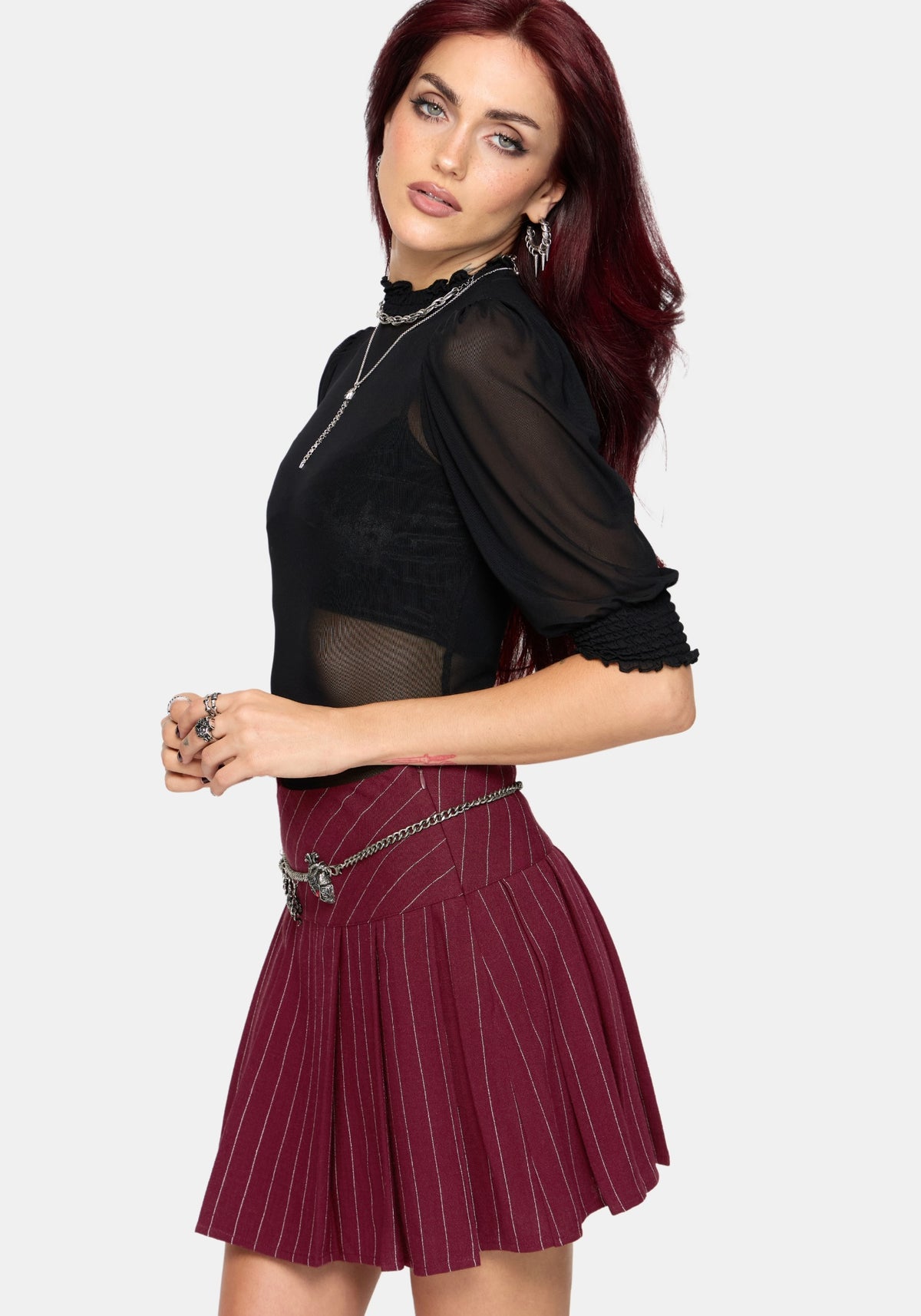 Charli Pinstripe Mini Skirt - Burgundy