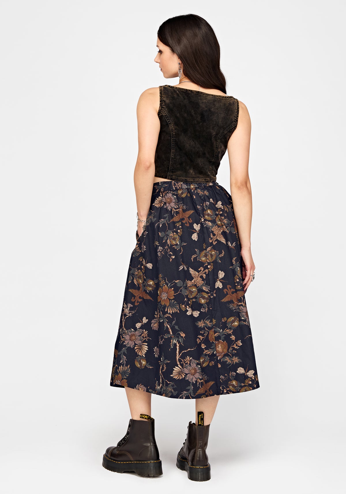 Poison Eden Printed Button Down Skirt - Midnight