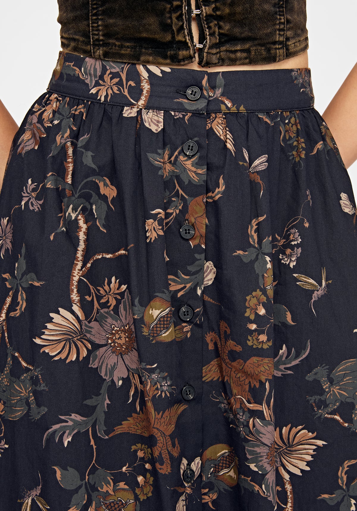 Poison Eden Printed Button Down Skirt - Midnight