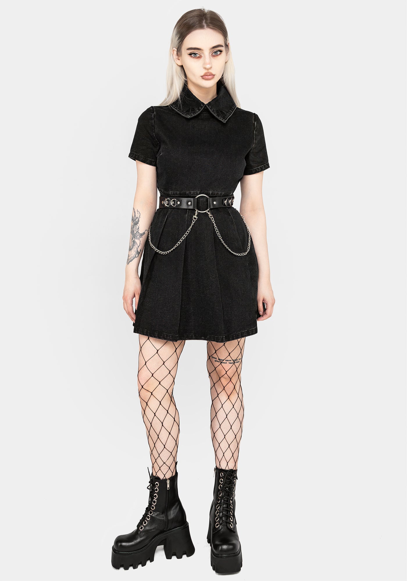 Elsa Denim Pleated Mini Dress | Disturbia