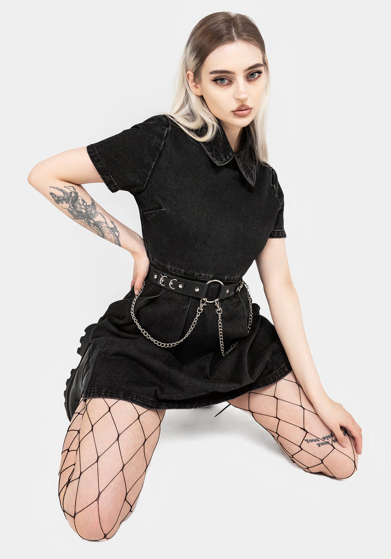 Elsa Denim Pleated Mini Dress | Disturbia - Shop Women's Gothic, Alternative & Dark Romantic Fashion, Accessories & Homeware Elsa Denim Pleated Mini Dress | Disturbia - Shop Women's Gothic, Alternative & Dark Romantic Fashion, Accessories & Homeware