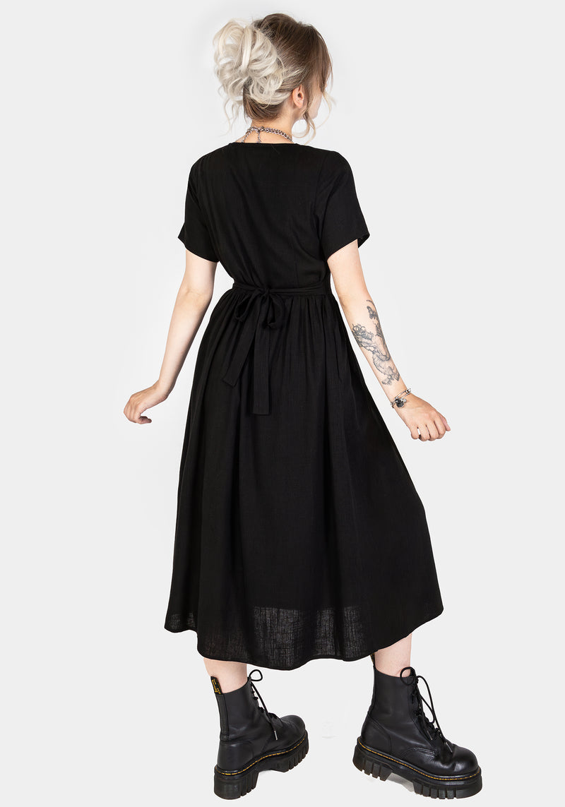 Rowan Linen Button Up Midi Dress | Disturbia - Shop Women's Gothic, Alternative & Dark Romantic Fashion, Accessories & Homeware Rowan Linen Button Up Midi Dress | Disturbia - Shop Women's Gothic, Alternative & Dark Romantic Fashion, Accessories & Homeware