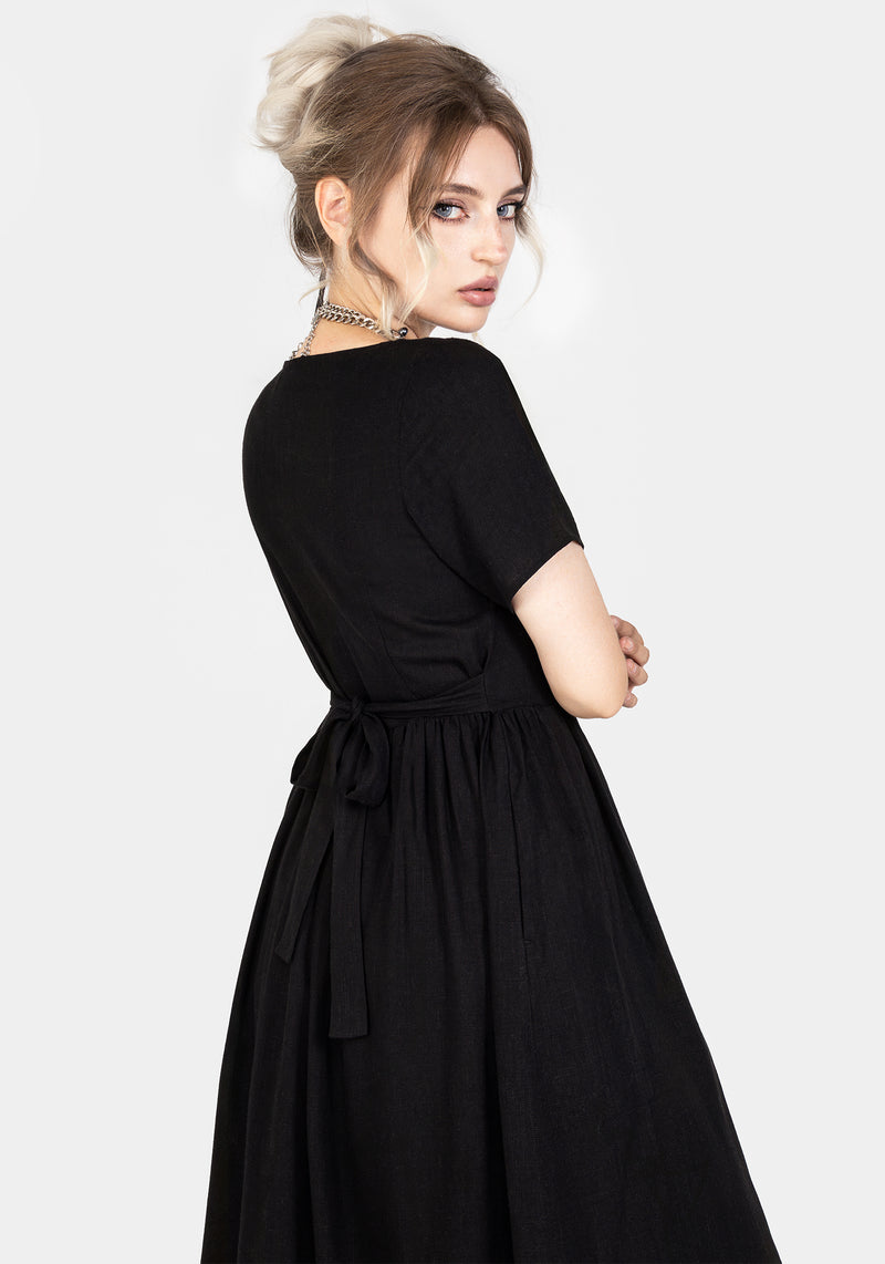 Rowan Linen Button Up Midi Dress | Disturbia - Shop Women's Gothic, Alternative & Dark Romantic Fashion, Accessories & Homeware Rowan Linen Button Up Midi Dress | Disturbia - Shop Women's Gothic, Alternative & Dark Romantic Fashion, Accessories & Homeware