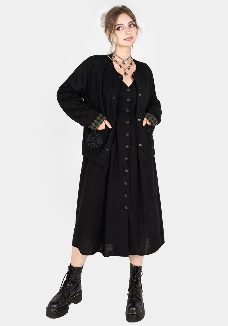 Rowan Linen Button Up Midi Dress | Disturbia - Shop Women's Gothic, Alternative & Dark Romantic Fashion, Accessories & Homeware Rowan Linen Button Up Midi Dress | Disturbia - Shop Women's Gothic, Alternative & Dark Romantic Fashion, Accessories & Homeware