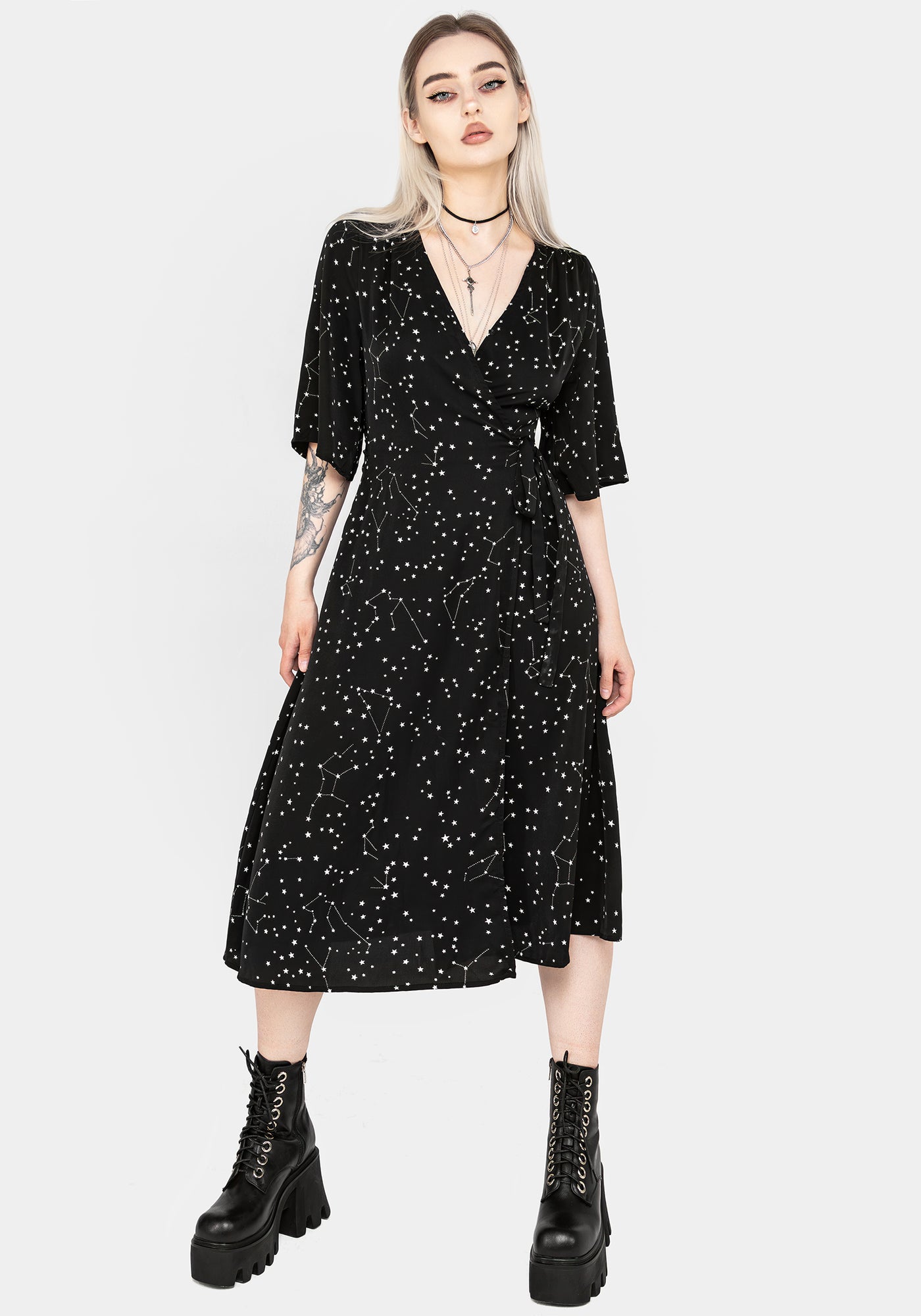 Celestial Midi Kimono Dress | Disturbia - Shop Women's Gothic, Alternative & Dark Romantic Fashion, Accessories & Homeware Celestial Midi Kimono Dress | Disturbia - Shop Women's Gothic, Alternative & Dark Romantic Fashion, Accessories & Homeware