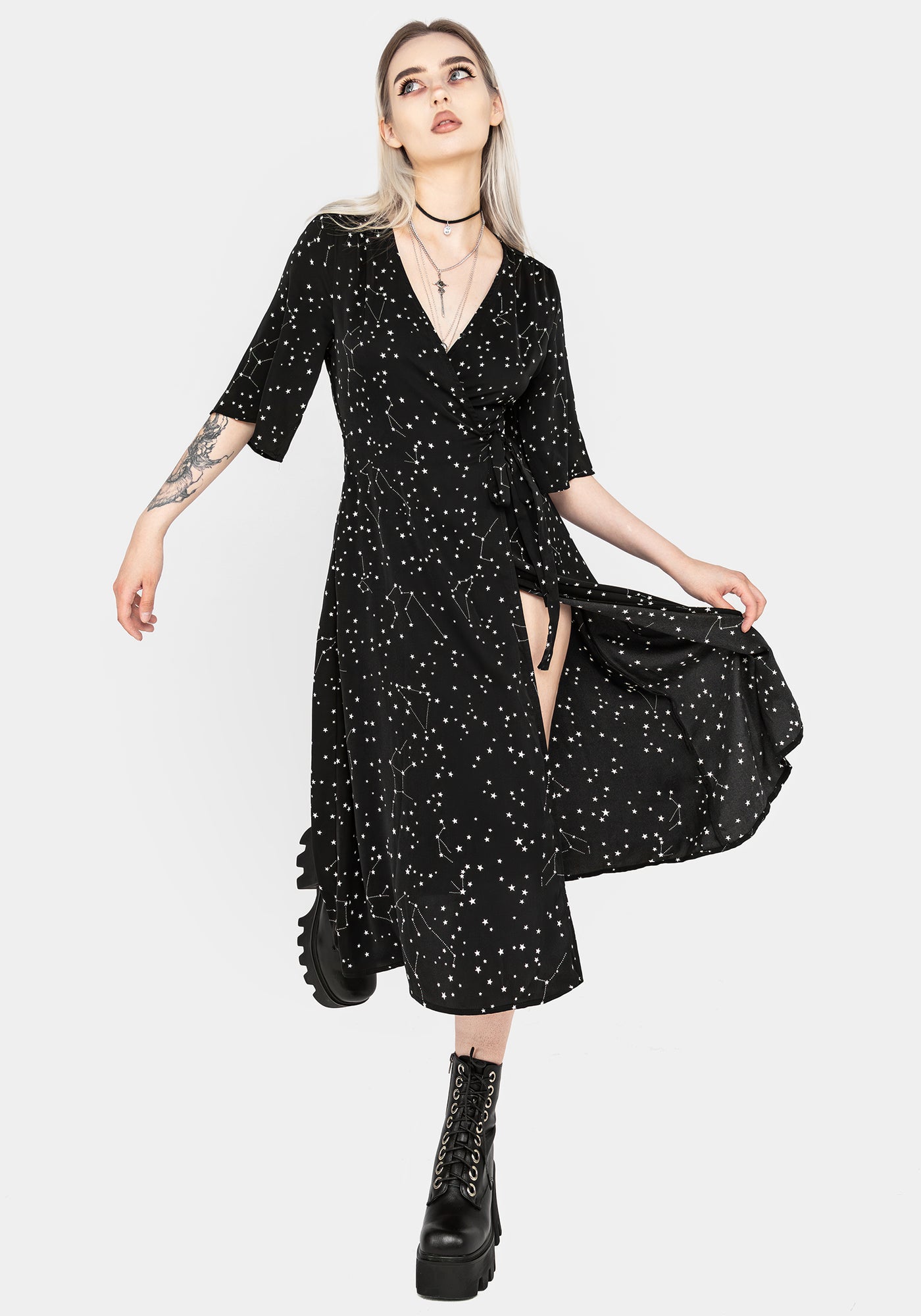 Celestial Midi Kimono Dress | Disturbia - Shop Women's Gothic, Alternative & Dark Romantic Fashion, Accessories & Homeware Celestial Midi Kimono Dress | Disturbia - Shop Women's Gothic, Alternative & Dark Romantic Fashion, Accessories & Homeware