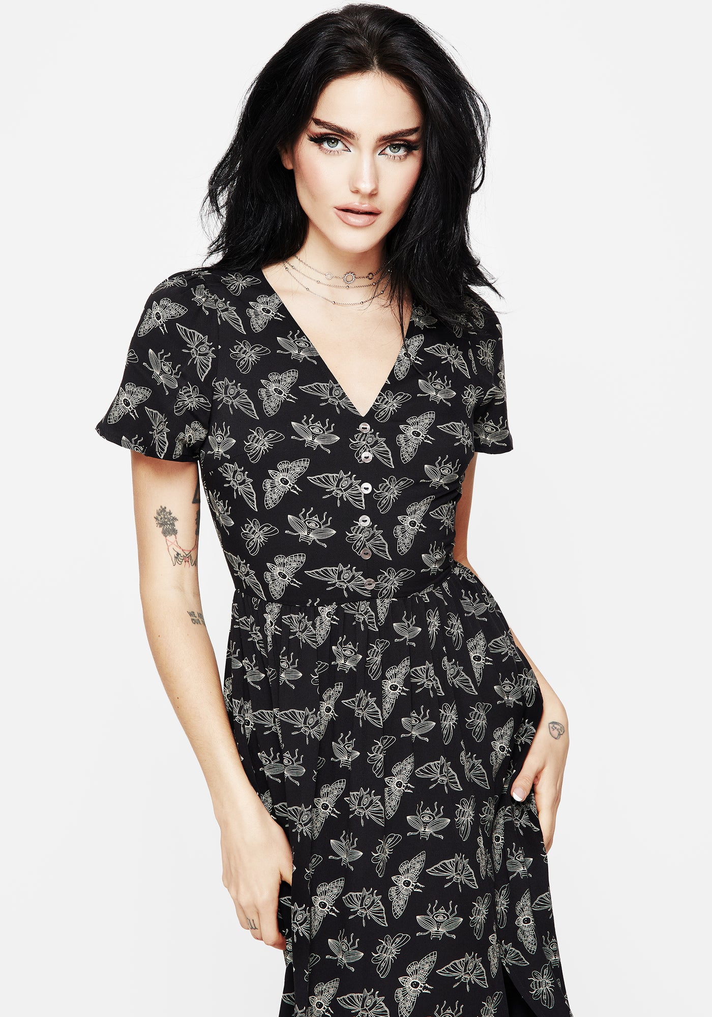 Mortmoth Short Sleeve Midi Dress | Disturbia - Shop Women's Gothic