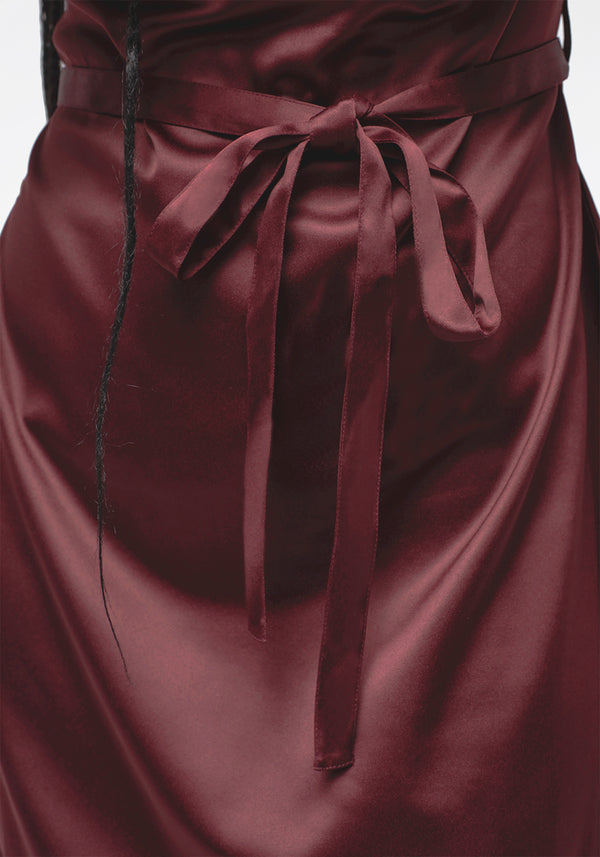 Medeina Cowl Neck Belted Satin Mini Dress - Red