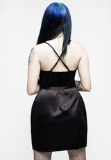 Medeina Cowl Neck Belted Satin Mini Dress - Midnight Black