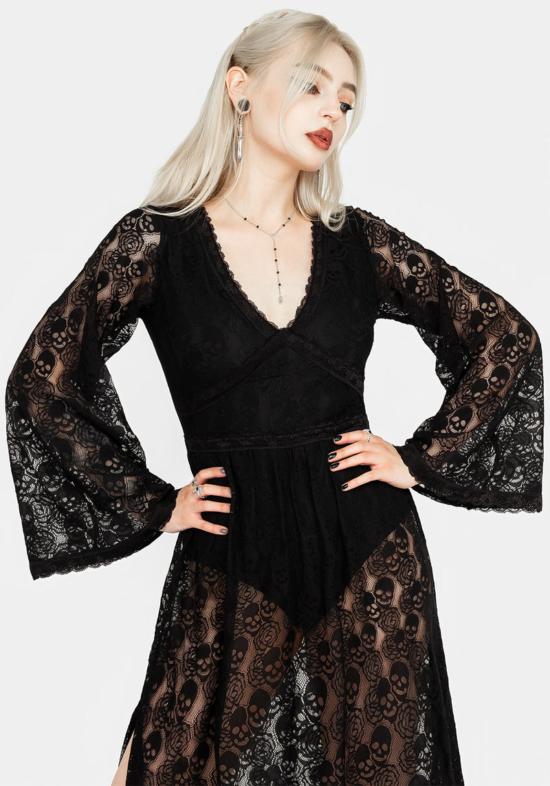 Morella Sheer Skull Lace Bodysuit Midaxi Dress – Disturbia