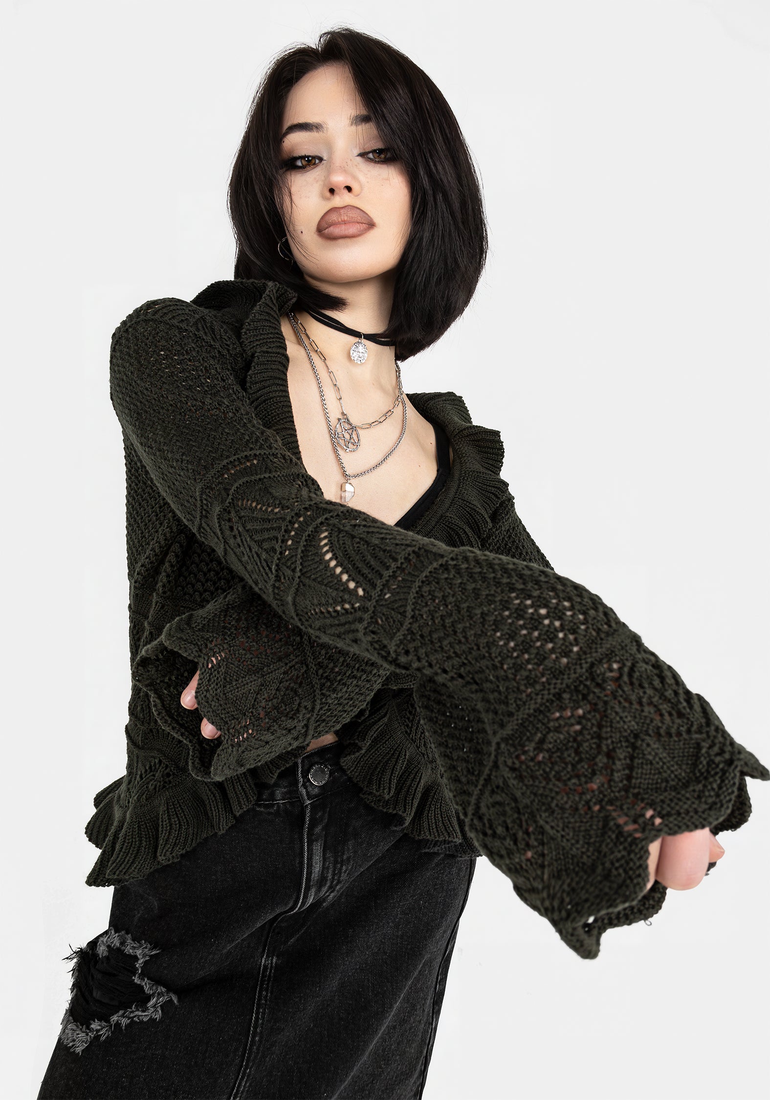 Belleville Ruffle Crop Knit Cardigan | Disturbia - Shop Women's