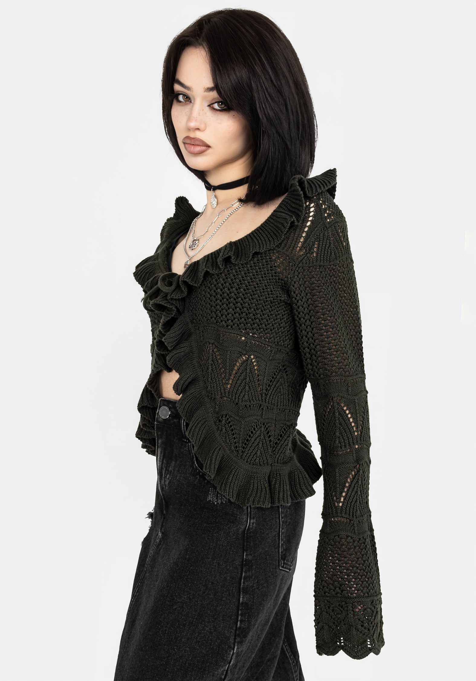 Belleville Ruffle Crop Knit Cardigan | Disturbia - Shop Women's