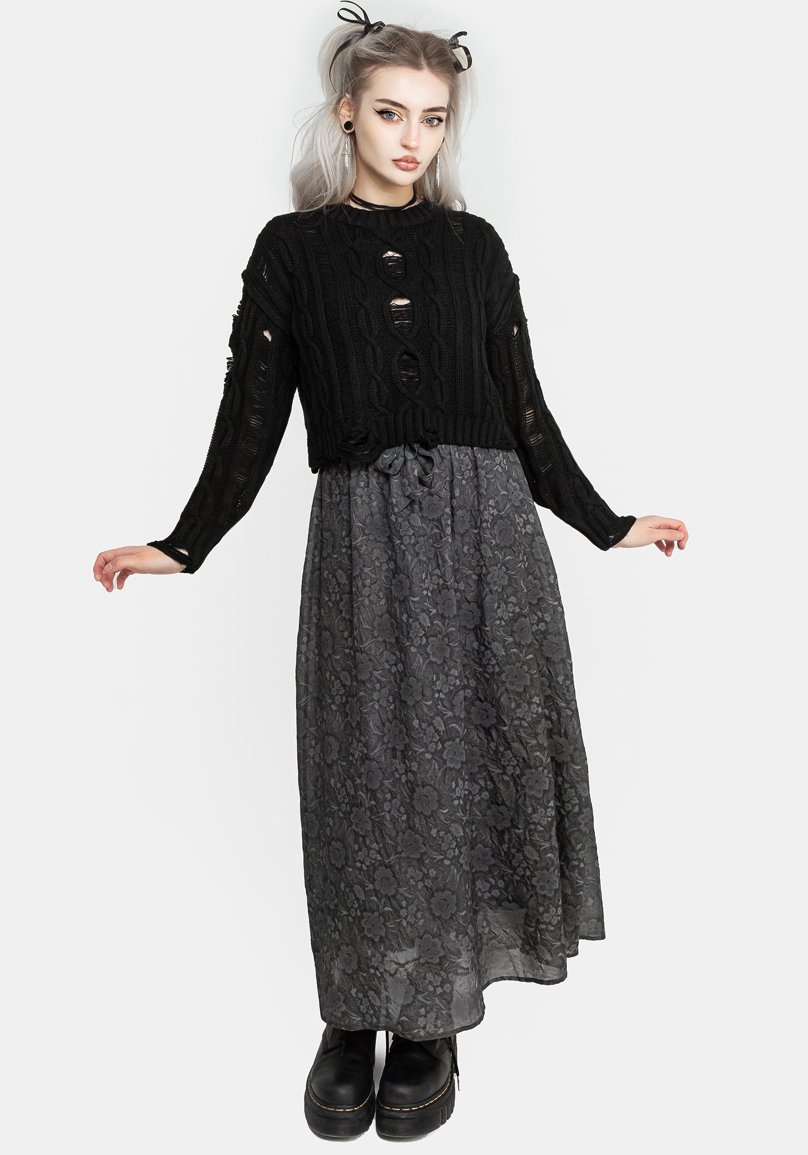 Nemesis Distressed Cable Knit Sweater | Disturbia - Shop Women's Gothic ...