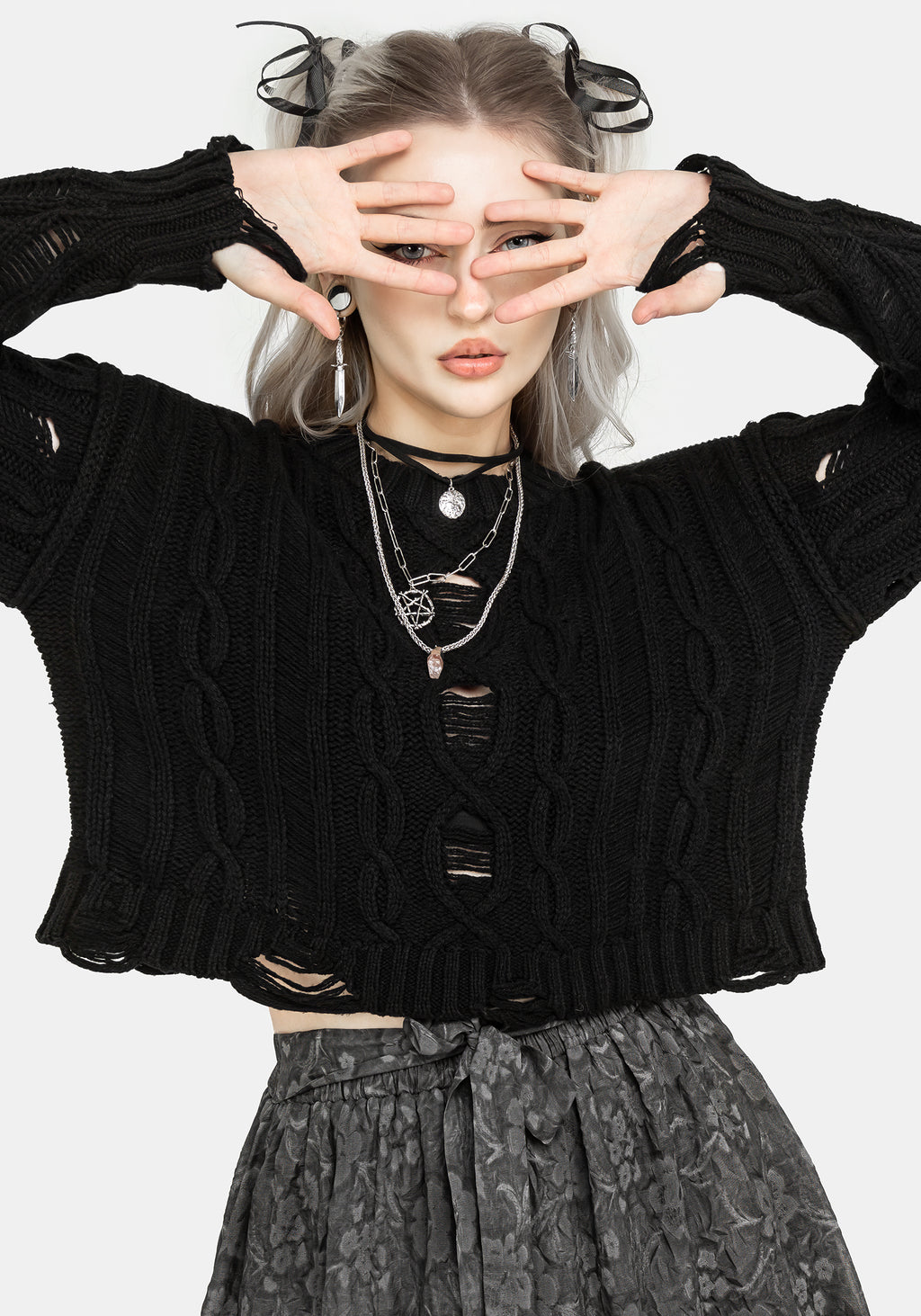Distressed Knit Rave Nemesis Distressed Cable Knit Sweater | Disturbia - Shop Women's Gothic ...
