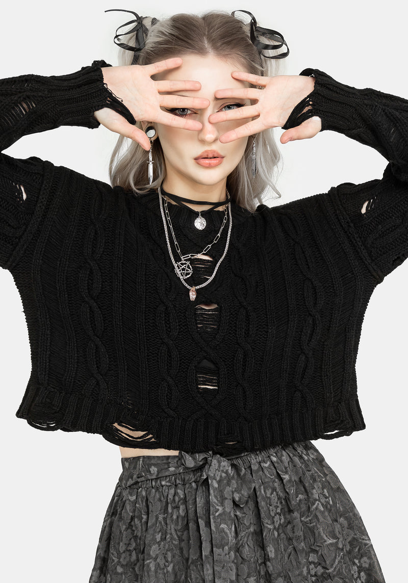 Nemesis Distressed Cable Knit Sweater