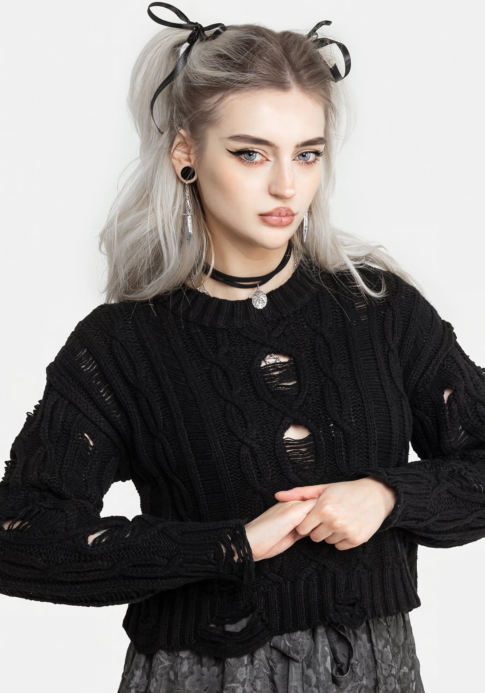 Nemesis Distressed Cable Knit Sweater | Disturbia - Shop Women's