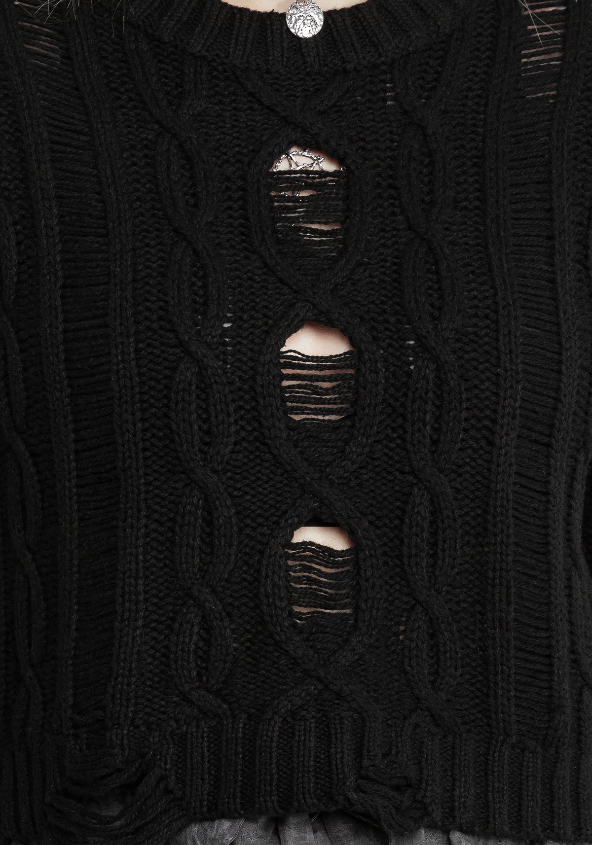 Nemesis Distressed Cable Knit Sweater