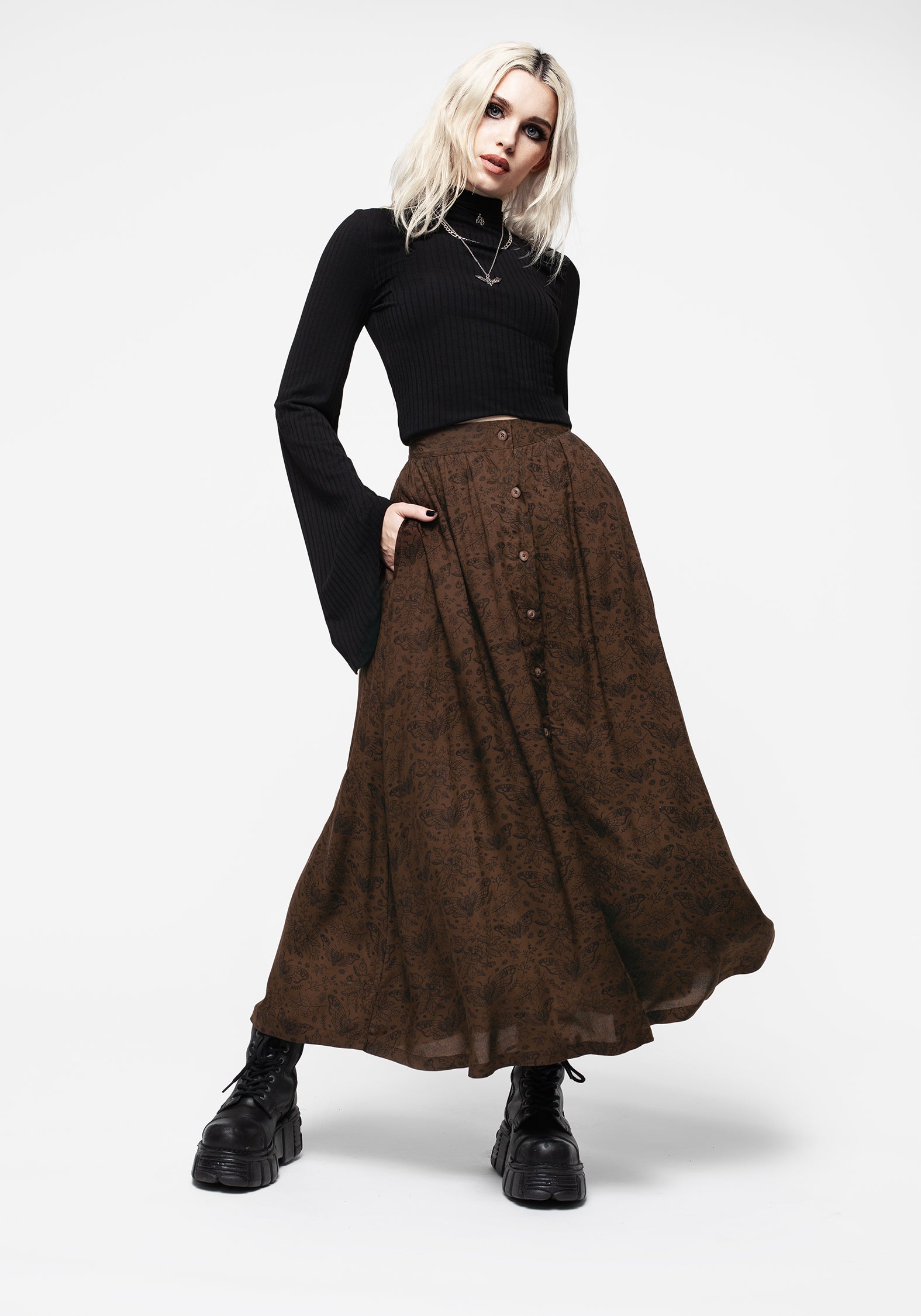 Rosamoth Button Up Midi Skirt | Disturbia - Shop Women's Gothic